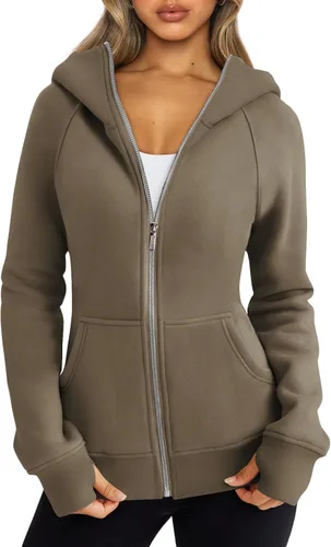 Vista 97 de Trendy Queen Sudaderas con capucha y cremallera para mujer, chaquetas de vellón, talla extragrande, moda de otoño e invierno