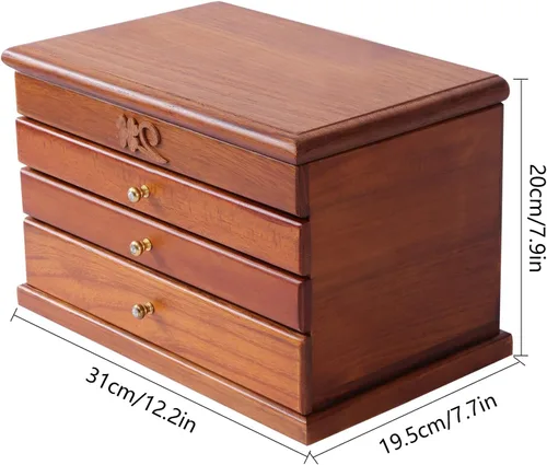 Vista 7 de CNCEST Joyero de madera para mujer con espejo estuche organizador de joyas rectangular de 4 capas para almacenamiento de collares anillos aretes
