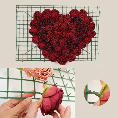 Vista 6 de IPOPU 25 cabezas de rosas artificiales, 25 cabezas de flores de seda secas a granel, flores de seda burdeos para ramo artificial, cabezas de flores