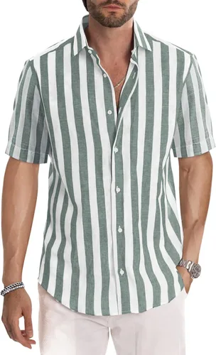 Vista 177 de JMIERR Camisas de vestir a rayas con botones y manga corta para hombre