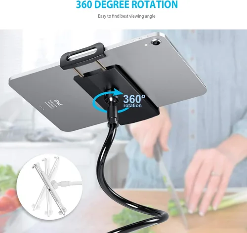 Vista 4 de Zuslab Soporte para teléfono celular para tableta, ajustable, universal, cuello de cisne, soporte perezoso, soporte de soporte, brazo flexible, Negro