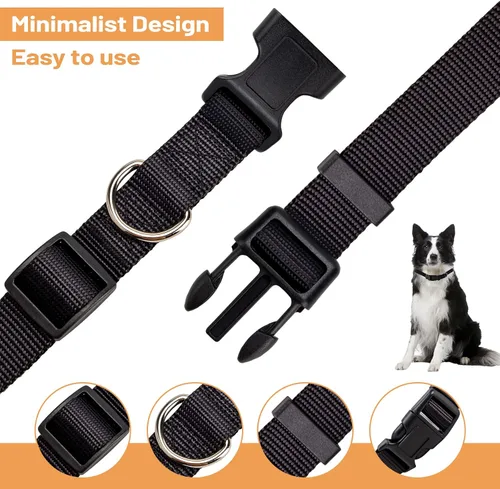 Vista 4 de Collar ajustable de nailon negro para perro, collar martingala para perros con hebilla de liberación rápida, collar clásico para mascotas