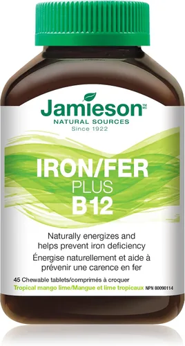 Vista 3 de Jamieson Iron + Vitamina B12, 45 pestañas masticables