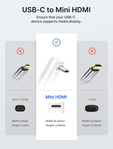 Vista 5 de Cable USB C a Mini HDMI de 3.3 pies, cable de ángulo recto mini HDMI 4K - NO HDMI Type C to Mini HDM Cord Compatible with Steam Deck, Phone, ROG