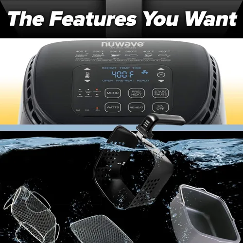 Vista 5 de NUWAVE Brio - Freidora de aire digital de 3 cuartos de galón, controles digitales de un solo toque, 6 ajustes preestablecidos fáciles, control