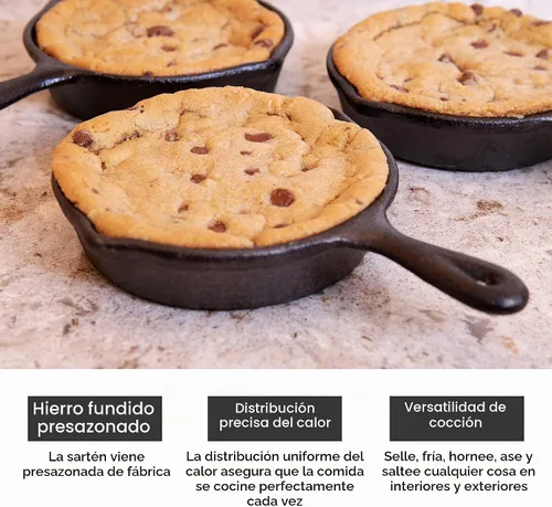 Vista 4 de Juego de 3 mini sartenes de hierro fundido presazonadas resistentes, aptas para horno, color negro