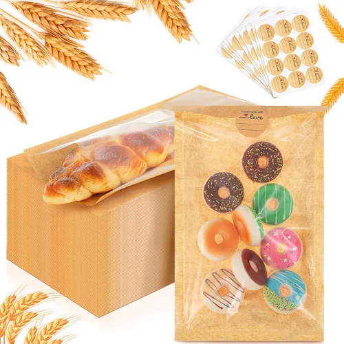 Vista 11 de Outus 100 bolsas de empaque para galletas con sello, bolsas de panadería de 3 x 3 pulgadas con ventana, papel resistente a la grasa termosellable