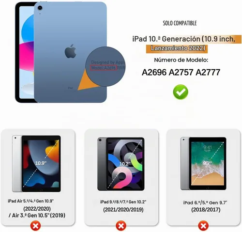 Vista 2 de Funda para iPad de 10ª generación 2022 iPad de 10.9 pulgadas, visión multiángulo y encendido automático/apagado automático, funda protectora de piel