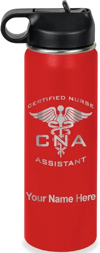 Vista 33 de LaserGram Botella de agua personalizada, asistente de enfermería certificada por la CNA, acero inoxidable de doble pared aislada al vacío con popote