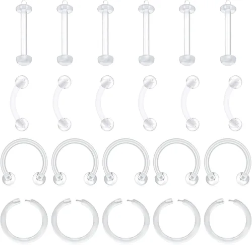 Vista 4 de VCMART - Aretes transparentes para deportes, trabajo, cirugía, juego, conjunto mixto, retenedor de piercing de plástico transparente, retenedor