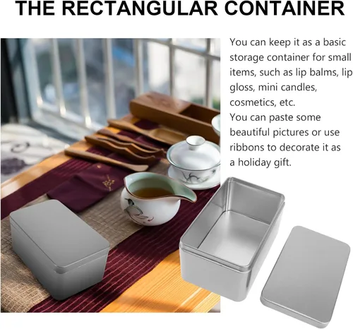 Vista 7 de NUOBESTY Caja de lata rectangular vacía, contenedor portátil de almacenamiento de té con tapa, caja de almacenamiento para el hogar para dulces