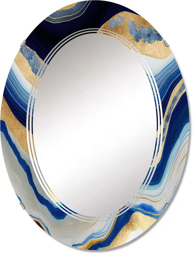 Vista 6 de DesignQ Modern wall mirror, Oval Modern mirror, Round Blue bathroom mirror, Abstract Transitional vanity mirror Flowing Vibrant Blue and Gold Art IV