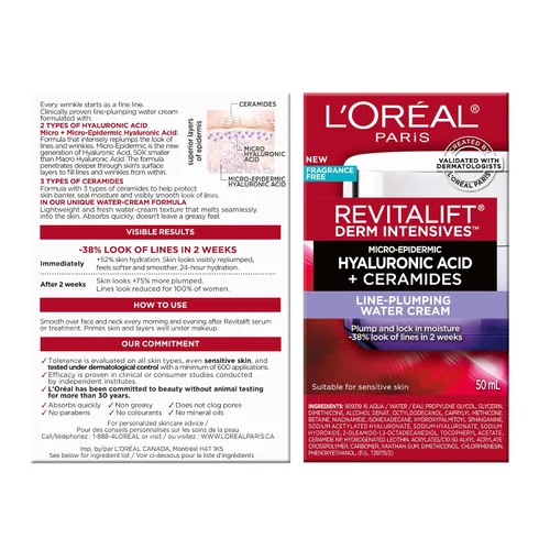 Vista 6 de L'Oréal Revitalift Derm Intensives Micro-Ácido Hialurónico + Ceramidas Línea Crema de Agua