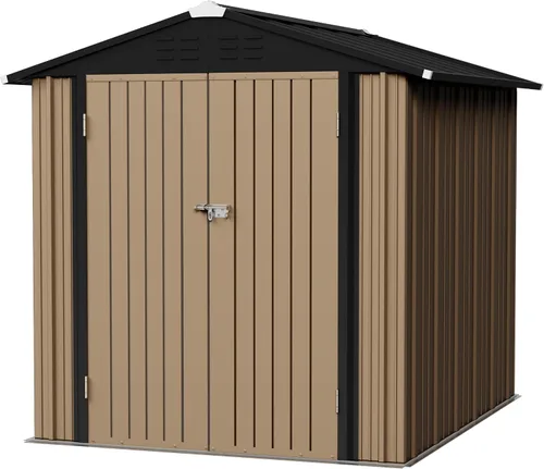 Vista 15 de Flamaker Cobertizo de almacenamiento de 5 x 3 pies, impermeable, de metal, para jardín, con puerta con cerradura, cobertizo de herramientas