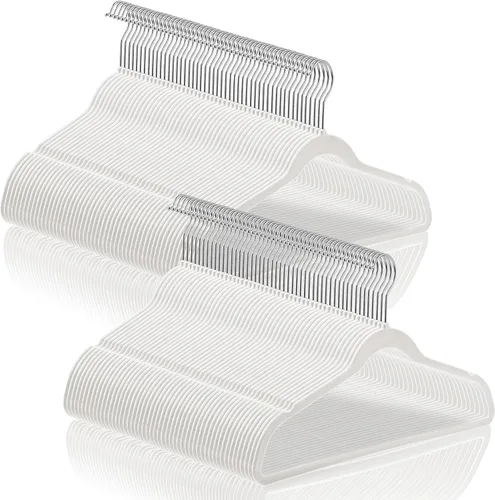 Vista 8 de Casafield 100 perchas de terciopelo marfil para trajes, ahorro de espacio, antideslizante y gancho giratorio para ropa, abrigos, pantalones