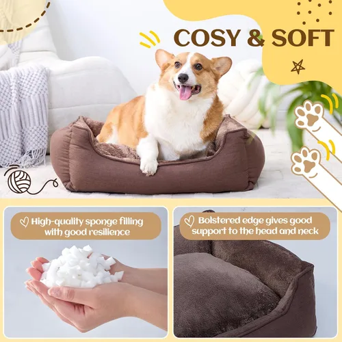 Vista 3 de Makigued Cama rectangular para perro de tamaño mediano con funda extraíble lavable, cama para mascotas con lados de refuerzo, parte inferior