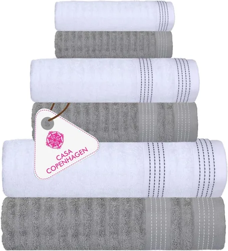 Vista 27 de CASA COPENHAGEN Bella - Juego de toallas de 6 piezas, color gris a rayas, 21.16 oz/m², 2 toallas de baño, 2 toallas de mano y 2 toallas pequeñas