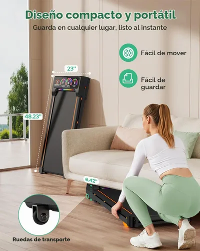 Vista 9 de Almohadilla plegable para caminar con 15% de inclinación automática/luz RGB/pantalla dual, cintas de correr de 3.5 HP para el hogar, almohadilla