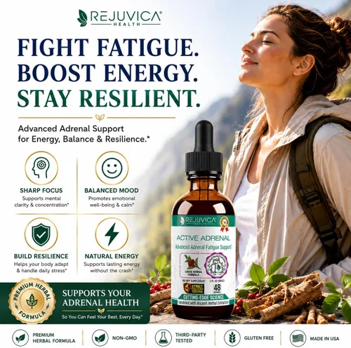 Vista 2 de Rejuvica Health Active Adrenal - Tintura avanzada de apoyo suprarrenal - Entrega de líquidos para una mejor absorción - Ashwagandha, vitaminas B