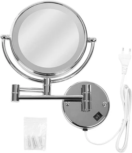 Vista 7 de Espejo de maquillaje con iluminación LED de 10 aumentos, espejo de maquillaje de doble cara giratorio de 360°, espejo de tocador LED para baño
