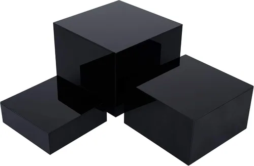 Vista 17 de Red Co. Juego de 3 elevadores de acrílico negro brillante / transparente con parte superior de cubo para exhibición con fondos huecos