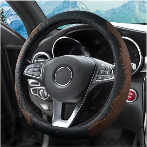 Vista 8 de zipelo Funda para volante de automóvil de 14.5"-15", protector de rueda interior de automóvil con cuero forrado antideslizante duradero, suave