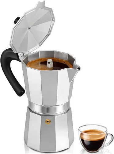 Vista 10 de Cafetera de café para estufa, cafetera de expreso de 3 tazas, olla de moka de aluminio, percolador de 5 oz 150 ml, fácil de preparar para estufas