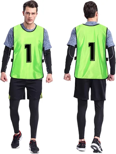 Vista 4 de Scrimmage - Chaleco de entrenamiento de equipo deportivo con pinnies reversibles numerados para equipo de fútbol para niños, jóvenes y adultos