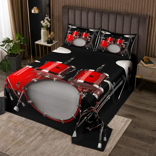 Vista 18 de Juego de ropa de cama de videojuegos con auriculares negros y grises con diseño de notas musicales con control de videojuegos para niños y niños