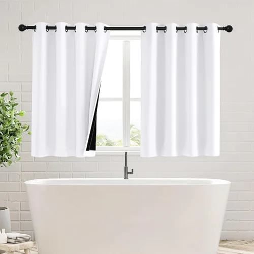 Vista 27 de PONY DANCE Cortinas opacas 100% blancas y negras de 63 pulgadas de largo para sala de estar, estilo moderno, cortinas degradadas con aislamiento