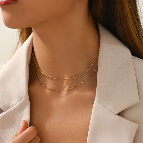 Vista 3 de Cadena de serpiente chapada en oro de 18 quilates, collar de espiga en capas, gargantilla para mujer, collares delicados con dije de lunares