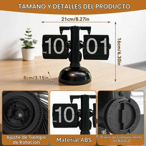 Vista 2 de HERCHR Reloj con tapa retro, reloj digital automático con función de página mecánica, reloj de escritorio retro digital abatible, funciona