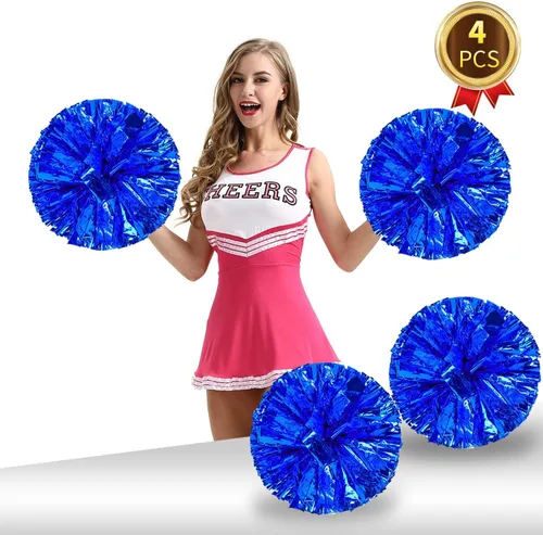 Vista 5 de Paquete de 4 pompones de animadora de 12 pulgadas, 2.82 oz, de plástico, metálicos, para animadoras, deportes, niños, adultos, espíritu