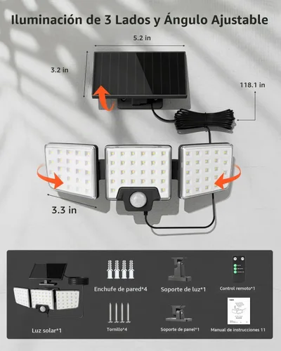 Vista 7 de Lepro Luces solares de seguridad para exteriores, sensor de movimiento 2 en 1, control remoto separado e integrado, IP65, impermeable, luces solares