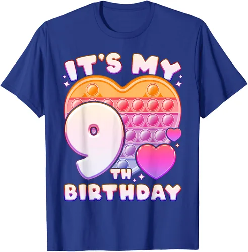 Vista 18 de Pop-it Birthday Girl 9 años de edad, Push it Pop Fidget Bubble Camiseta, Negro