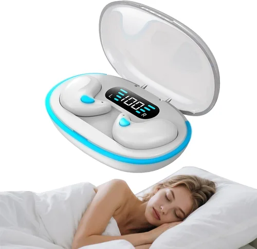 Vista 10 de Auriculares invisibles Bluetooth para dormir inalámbricos pequeños con cancelación de ruido, auriculares planos para dormir de lado, impermeables