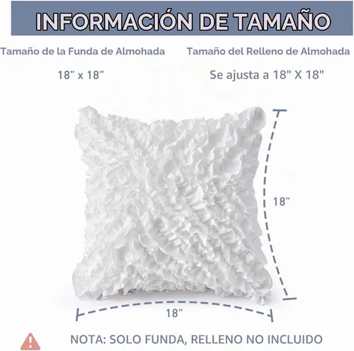 Vista 2 de Leeden 18x18 Fundas de almohada, juego de 2 fundas de almohada, funda de cojín decorativa estilo granja, funda de almohada 3D hecha a mano con Blanco