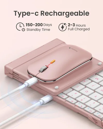 Vista 7 de ProtoArc XKM01 Combo de teclado y ratón plegable de tamaño completo para Rosa
