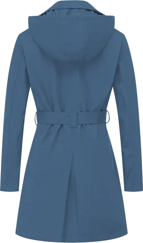 Vista 2 de CREATMO US - Gabardina clásica con solapa de doble botonadura para mujer, sobretodo ceñido con cinturón y capucha desmontable