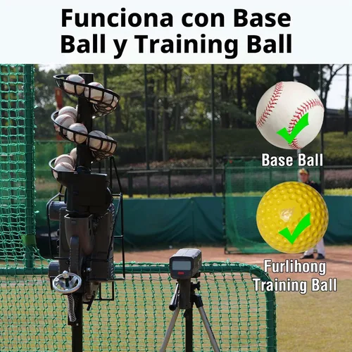 Vista 3 de Furlihong 636BH - Máquina de lanzamiento de béisbol de doble rueda mejorada, ángulo, velocidad e intervalo ajustables, 40-68 MPH, ideal