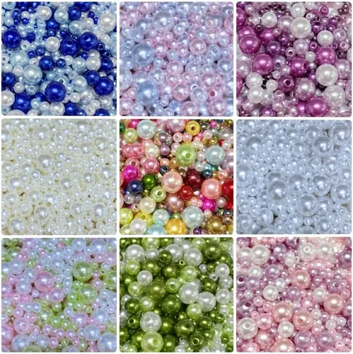 Vista 4 de Cuentas de perlas mixtas de 30 a 0.315 in, perlas redondas sueltas de satén, cuentas de plástico para hacer joyas, aretes, pulseras, collares