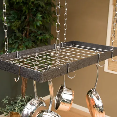 Vista 3 de Rogar Estante rectangular de acero martillado con rejilla y accesorios cromados de 30 pulgadas.
