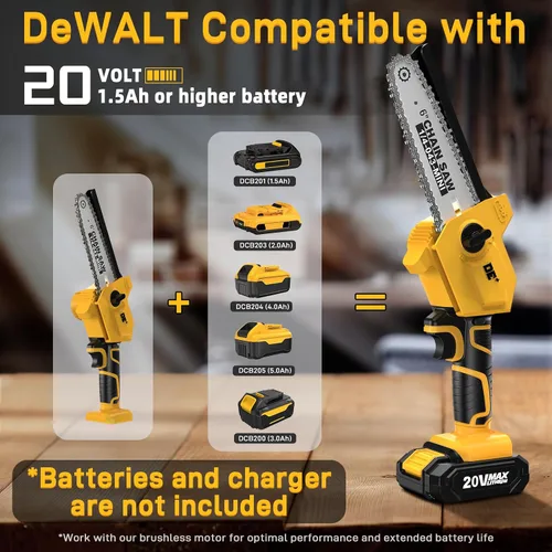 Vista 3 de Mini motosierra inalámbrica sin escobillas, para batería DEWALT de 20 V MAX, motosierra de 6 pulgadas con 2 cadenas, bloqueo de seguridad, 1.98