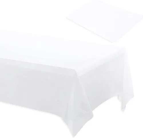 Vista 8 de BULK - Manteles de plástico blanco Paquete de 100 54 x 108 pulgadas Se adapta a mesas plegables y de picnic estándar Plegado, fácil