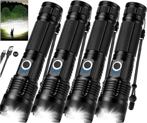 Vista 9 de Kmivo 3 Pack Rechargeable Flashlight High Lumens, 990,000 Lumens Bright LED Flashlights with Adjustable Focus, 5 Modes, IPX7 Waterproof Powerful