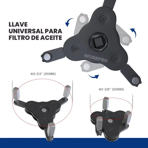 Vista 2 de WORKPRO - Llave universal para filtro de aceite ajustable (2-3/8 a 3-3/4 pulgadas), herramienta magnética de extracción de filtro de aceite, juego
