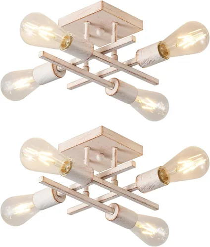 Vista 12 de Lámpara de techo industrial de 4 luces, semiempotrada, moderna lámpara de araña de níquel cepillado, lámpara de techo Sputnik con base de bombilla