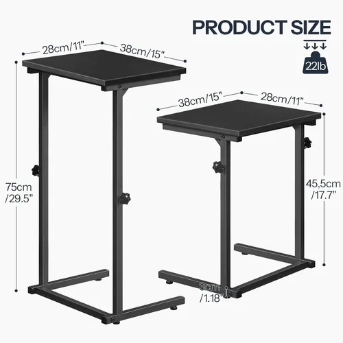 Vista 3 de HOOBRO Mesa auxiliar en forma de C, mesa auxiliar de sofá de altura ajustable, mesa deslizante debajo del sofá, mesa auxiliar en forma de C