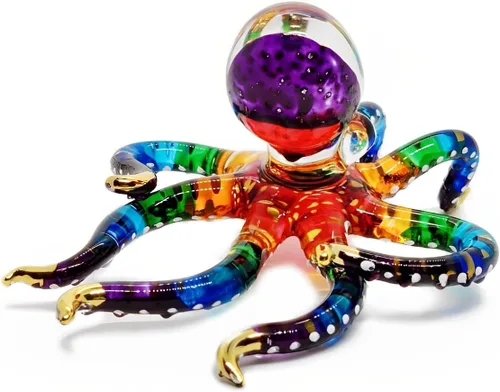 Vista 7 de WitnyStore Figura pequeña de pulpo arcoíris punteado dorado de 5½ pulgadas, pulpos de vidrio soplado a mano, calamares, sepia, moluscos marinos