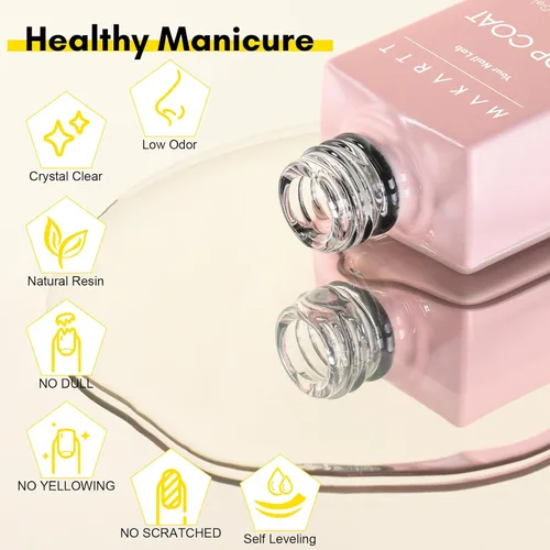 Vista 8 de Kit de capa base y capa superior de gel Makartt: Esmalte de uñas transparente, brillante, sin necesidad de limpieza, resistente a manchas, capa